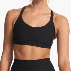 Vuori Elevation Ruched Bra in Black Heather